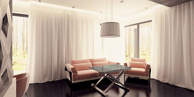 projekt domu Zx92 – interiérová úprava, Jednoduchý jednopodlažný dom s plochou strechou a plným podlažím