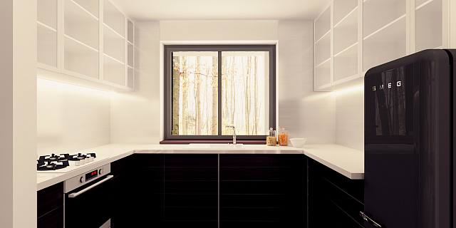 projekt domu Zx92 – interiérová úprava, Jednoduchý jednopodlažný dom s plochou strechou a plným podlažím