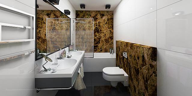 projekt domu Zx188 – interiérová úprava, Moderný jednopodlažný dom s presklenou garážou viditeľnou z obývacej izby