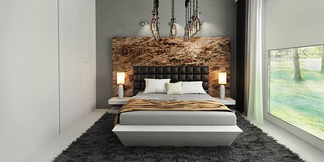 projekt domu Zx188 – interiérová úprava, Moderný jednopodlažný dom s presklenou garážou viditeľnou z obývacej izby