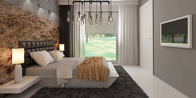 projekt domu Zx188 – interiérová úprava, Moderný jednopodlažný dom s presklenou garážou viditeľnou z obývacej izby