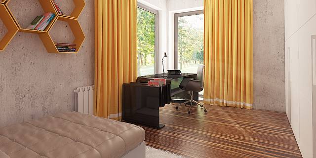 projekt domu Zx103 – interiérová úprava, Moderný dom s plochou strechou, štyrmi spálňami a dvojgarážou.