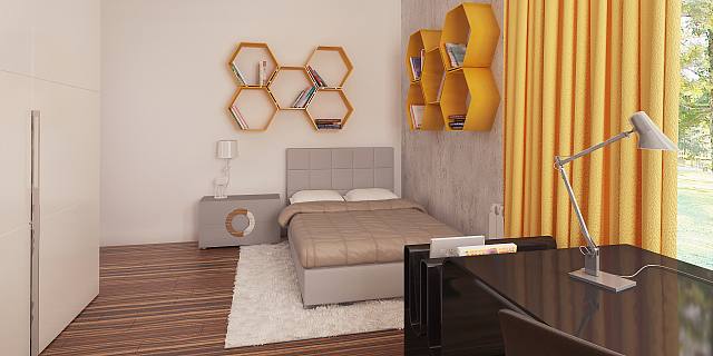 projekt domu Zx103 – interiérová úprava, Moderný dom s plochou strechou, štyrmi spálňami a dvojgarážou.