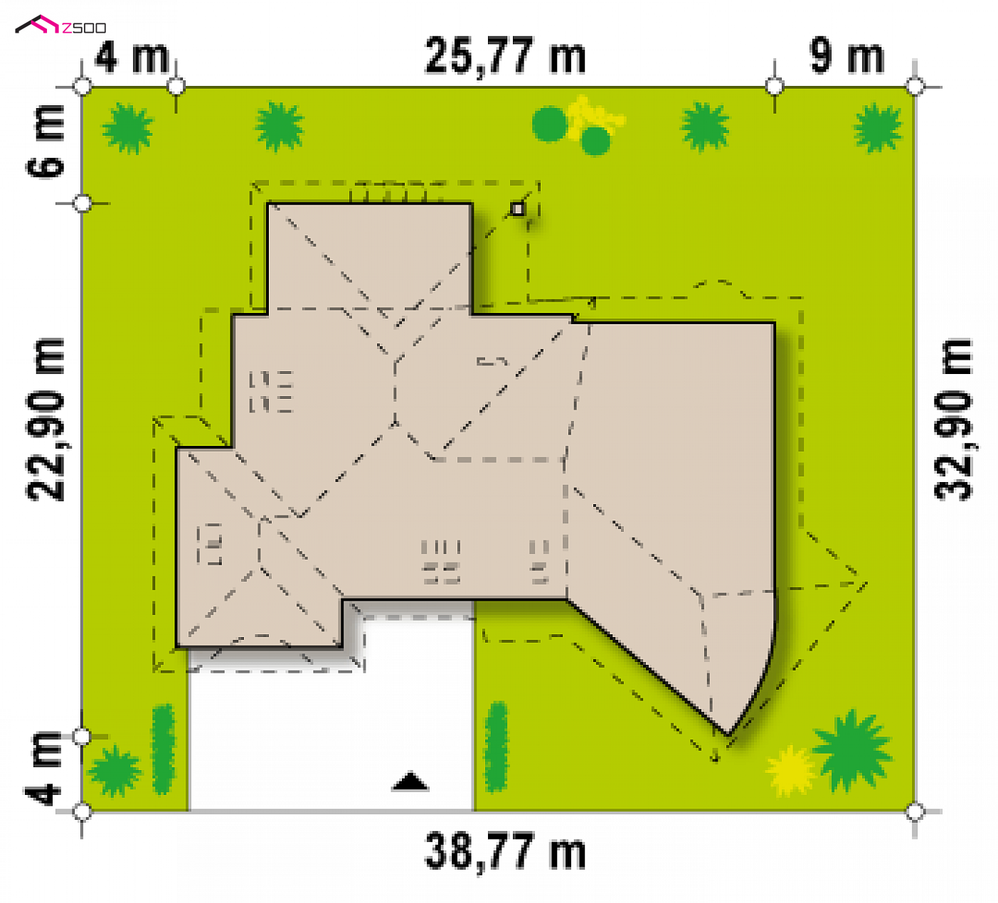 Projekt domu - Rezidencia s podkrovím, mezanínom a garážou pre dve autá.
