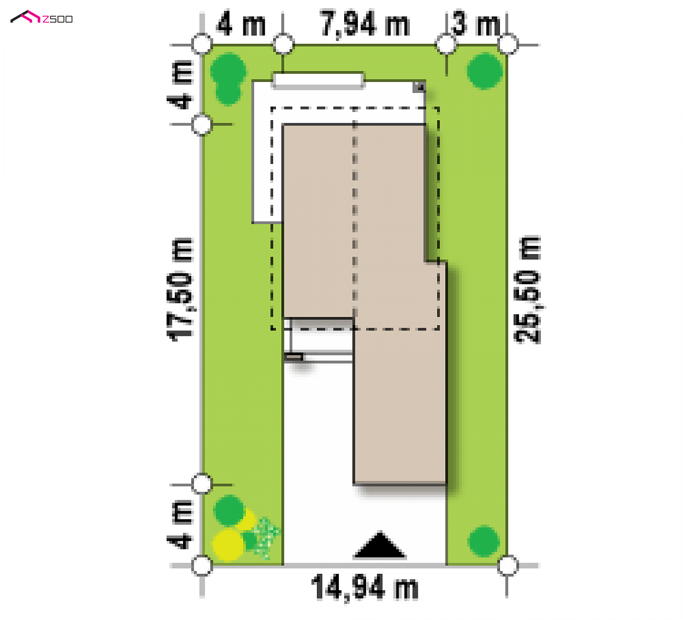 Projekt domu - Verzia z297 s garážou a kotolňou vpredu, väčšou obývacou izbou a kuchyňou.
