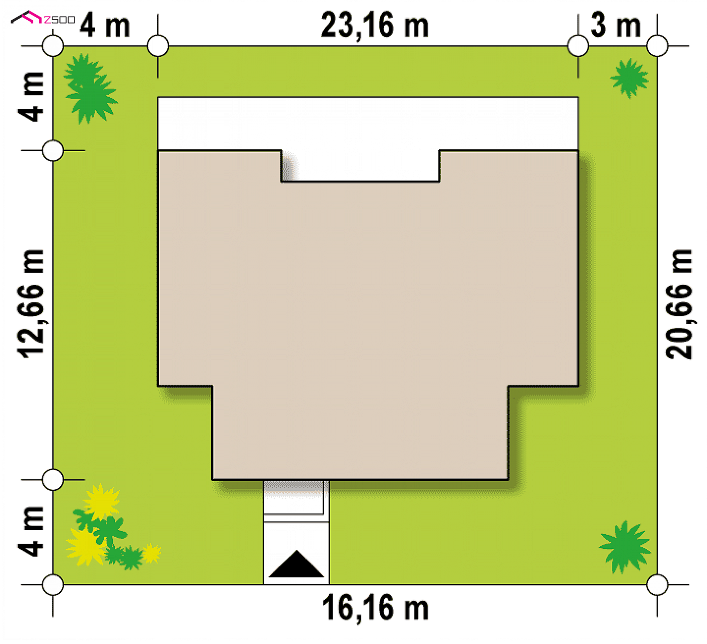 Projekt domu - Moderný jednopodlažný dom s centrálne umiestnenou obývacou izbou a 3 izbami