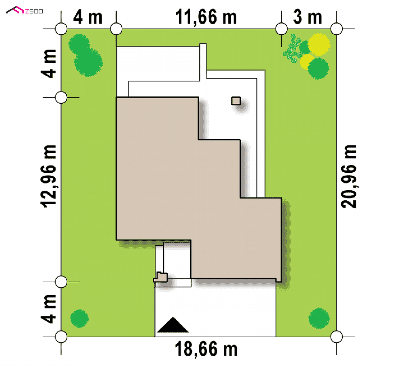 Projekt domu - Menšia verzia Z156 A s plnou podlahou a garážou pre dve autá.
