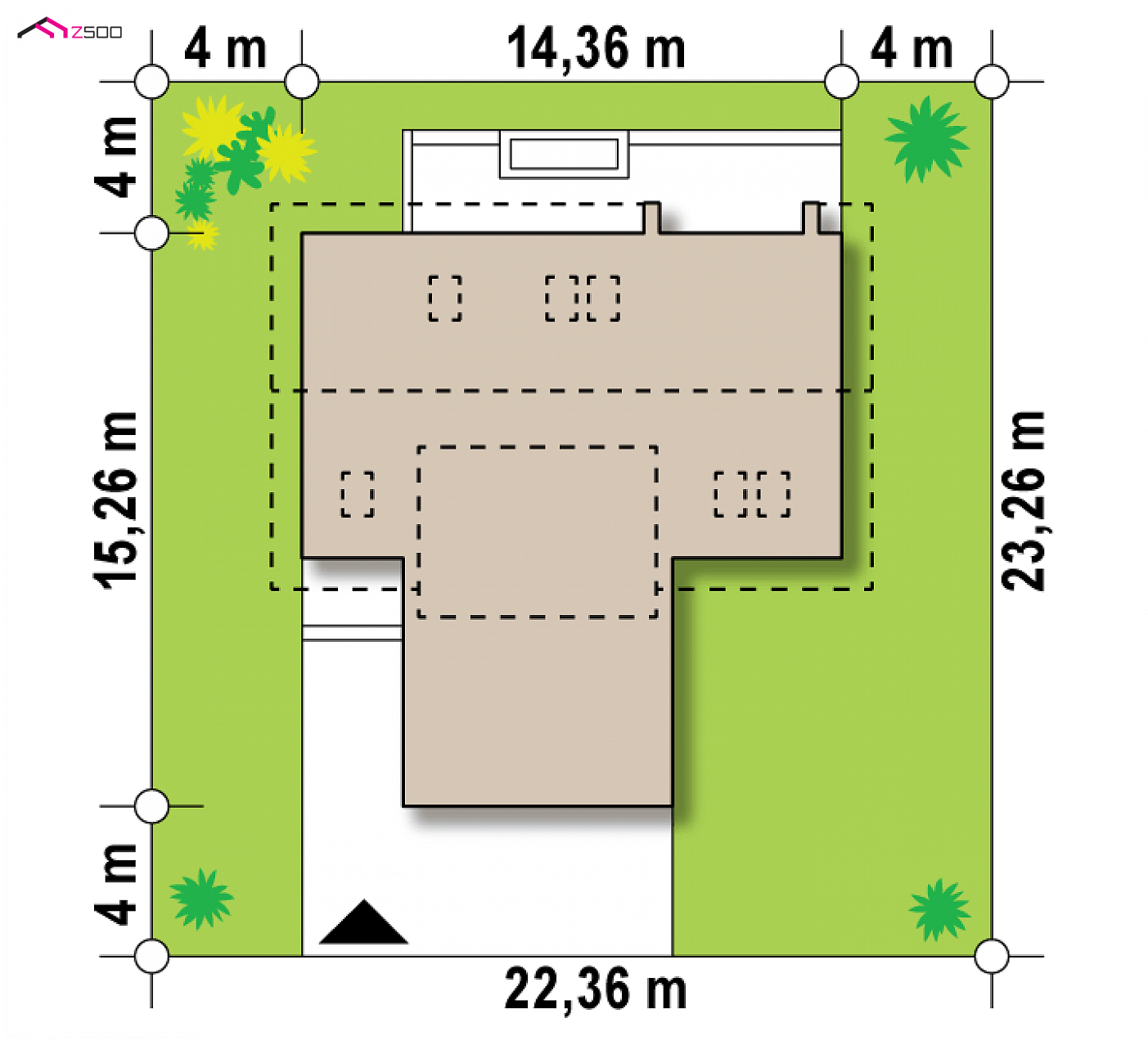 Projekt domu - Dvojpodlažný dom s podkrovím, garážou a terasou.